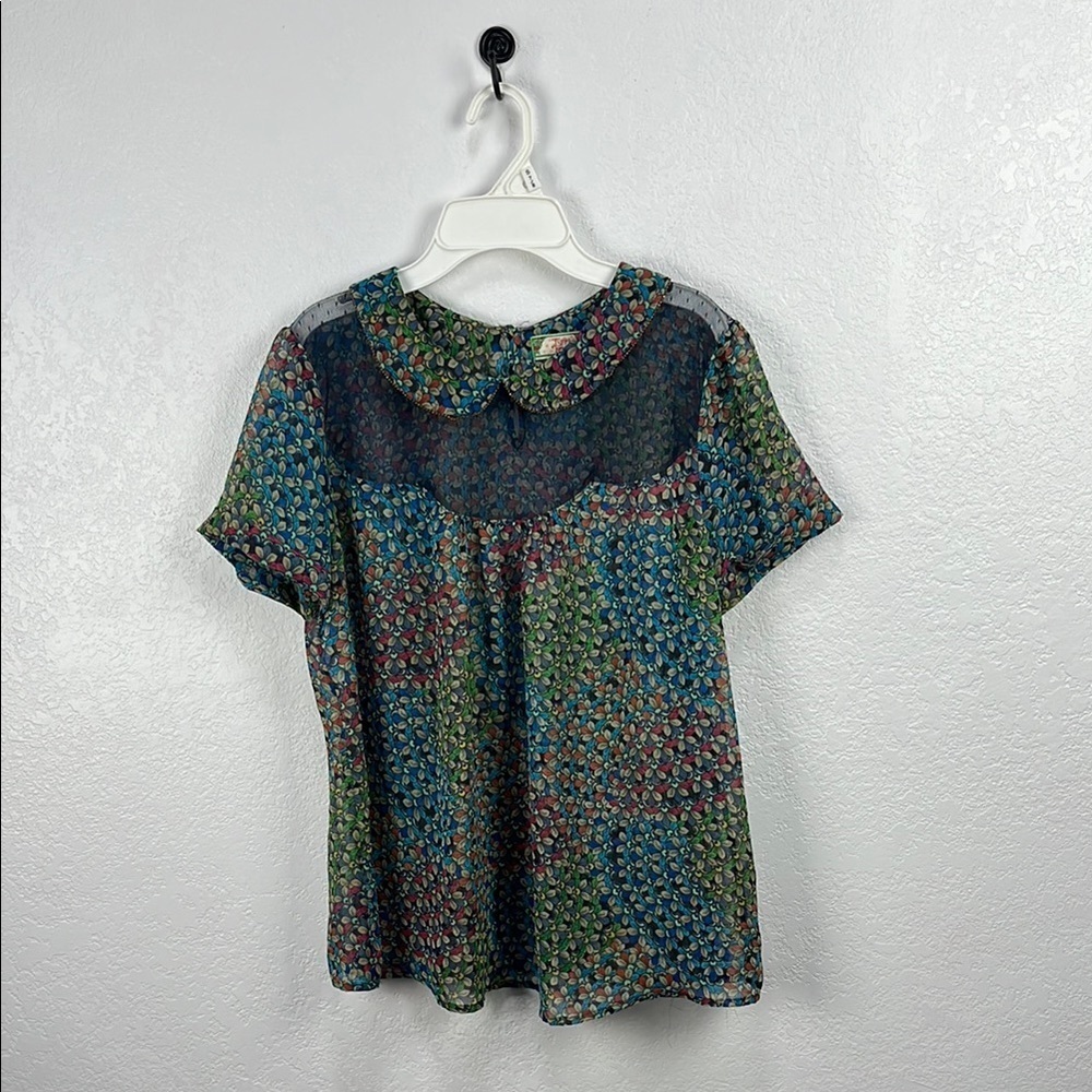 Flying Tomato Multicolor Patchwork Blouse Sz M Flowy Sheer Whimsigoth TC0783